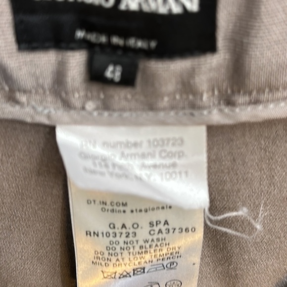 Giorgio Armani Tan Side Zip Flat Front Pants Trousers Size 48 = US 12 - Picture 5 of 11